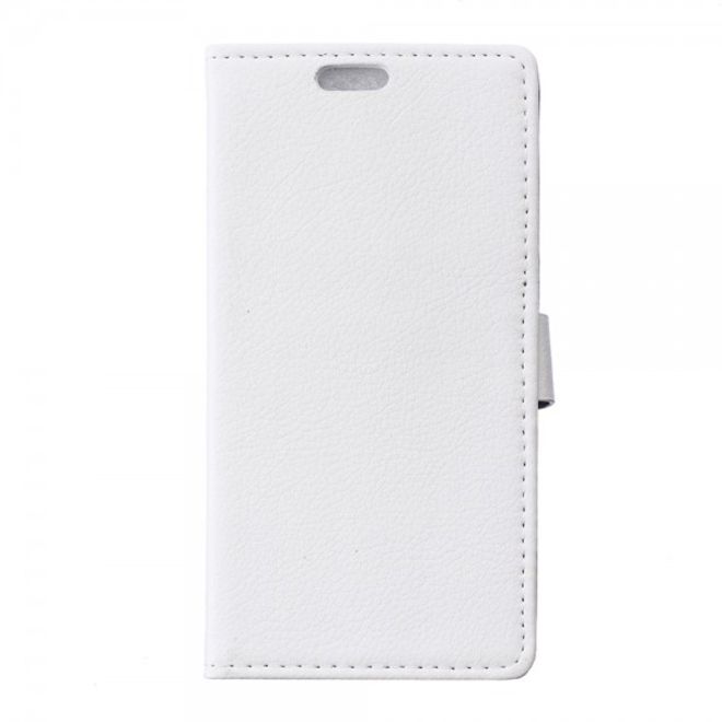 Wiko Selfy 4G Leder Cover Case mit Litchitextur und Kreditkartenslots - weiss