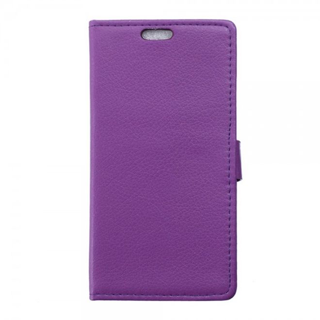 Wiko Selfy 4G Leder Cover Case mit Litchitextur und Kreditkartenslots - purpur