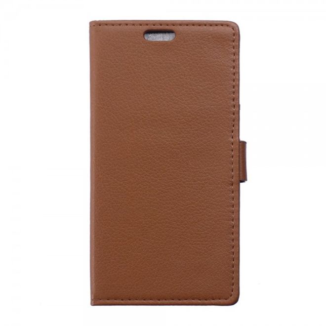 Wiko Selfy 4G Leder Cover Case mit Litchitextur und Kreditkartenslots - braun