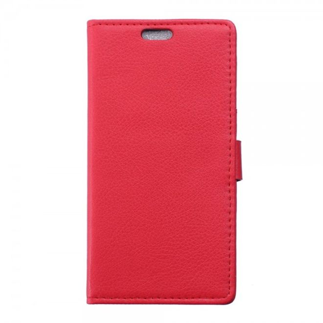 Wiko Selfy 4G Leder Cover Case mit Litchitextur und Kreditkartenslots - rot