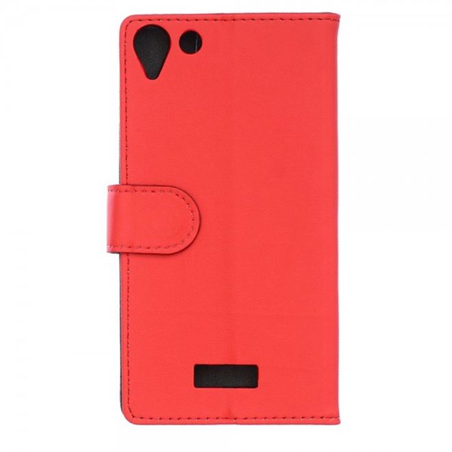 Wiko Selfy 4G Modische Leder Case Hülle mit Kreditkartenslots - rot