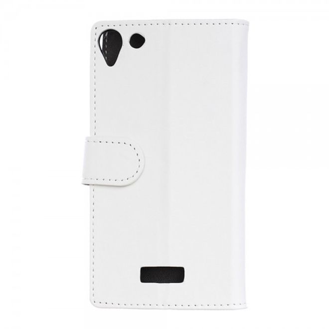 Wiko Selfy 4G Modische Leder Case Hülle mit Kreditkartenslots - weiss