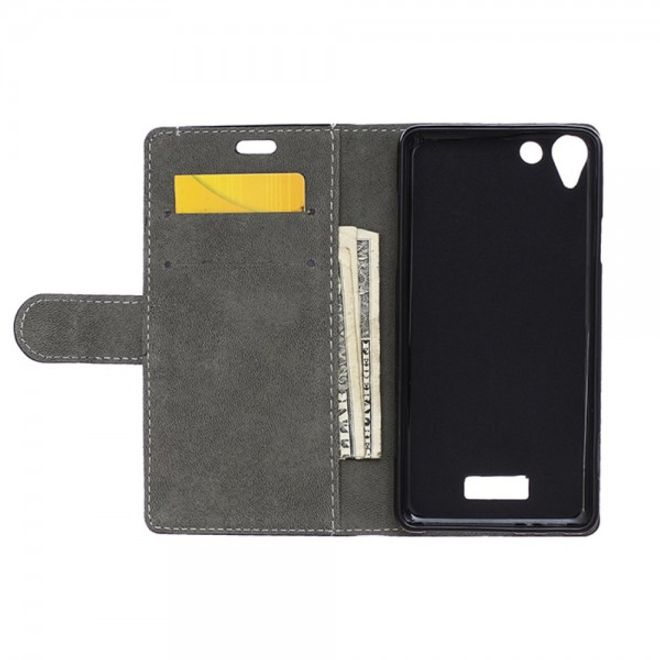 Wiko Selfy 4G Modische Leder Case Hülle mit Kreditkartenslots - blau