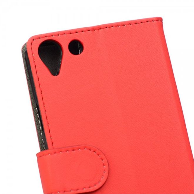 Wiko Selfy 4G Modische Leder Case Hülle mit Kreditkartenslots - rot