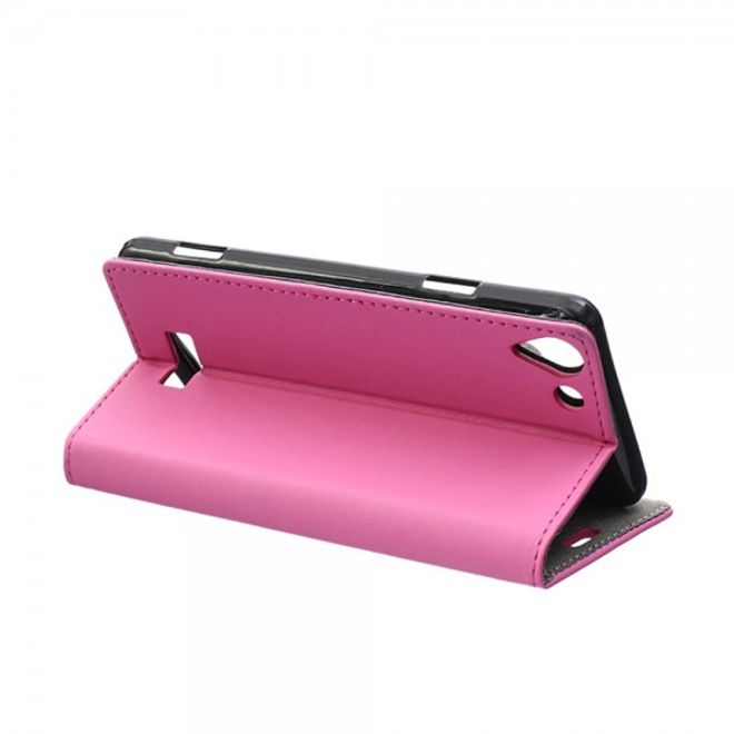 Wiko Selfy 4G Modische Leder Case Hülle mit Kreditkartenslots - rosa