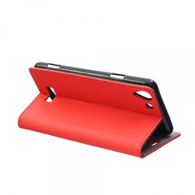 Wiko Selfy 4G Modische Leder Case Hülle mit Kreditkartenslots - rot