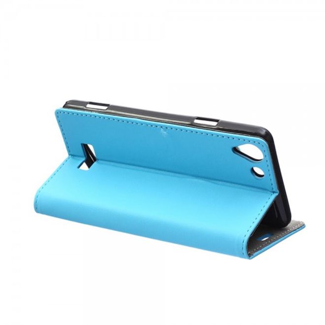 Wiko Selfy 4G Modische Leder Case Hülle mit Kreditkartenslots - blau