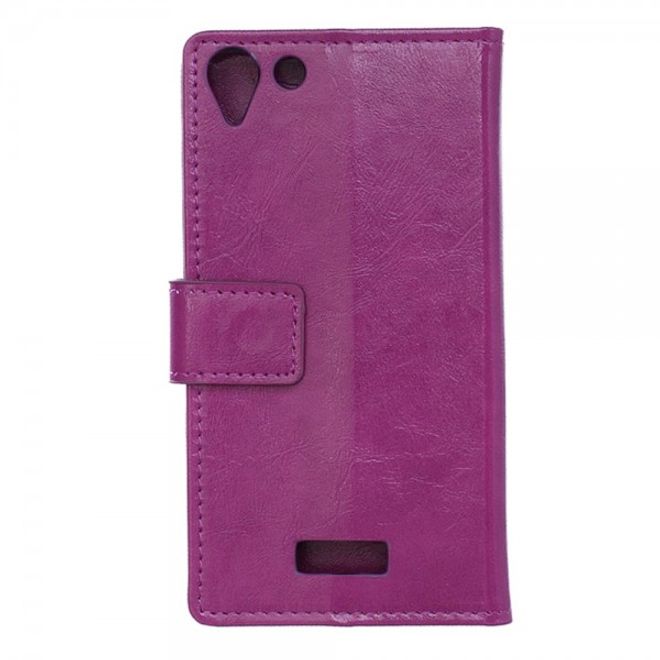 Wiko Selfy 4G Schickes Crazy Horse Leder Case Hülle mit Standfunktion - purpur