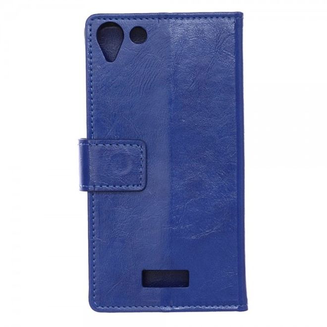 Wiko Selfy 4G Schickes Crazy Horse Leder Case Hülle mit Standfunktion - blau
