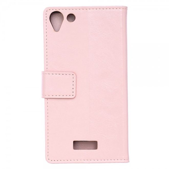 Wiko Selfy 4G Schickes Crazy Horse Leder Case Hülle mit Standfunktion - pink