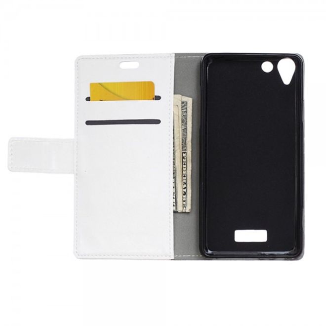 Wiko Selfy 4G Schickes Crazy Horse Leder Case Hülle mit Standfunktion - weiss