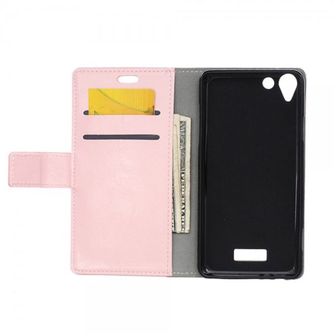 Wiko Selfy 4G Schickes Crazy Horse Leder Case Hülle mit Standfunktion - pink