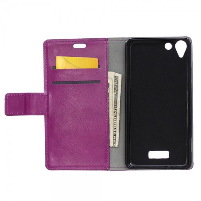 Wiko Selfy 4G Schickes Crazy Horse Leder Case Hülle mit Standfunktion - purpur