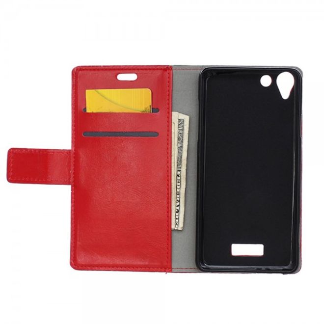 Wiko Selfy 4G Schickes Crazy Horse Leder Case Hülle mit Standfunktion - rot