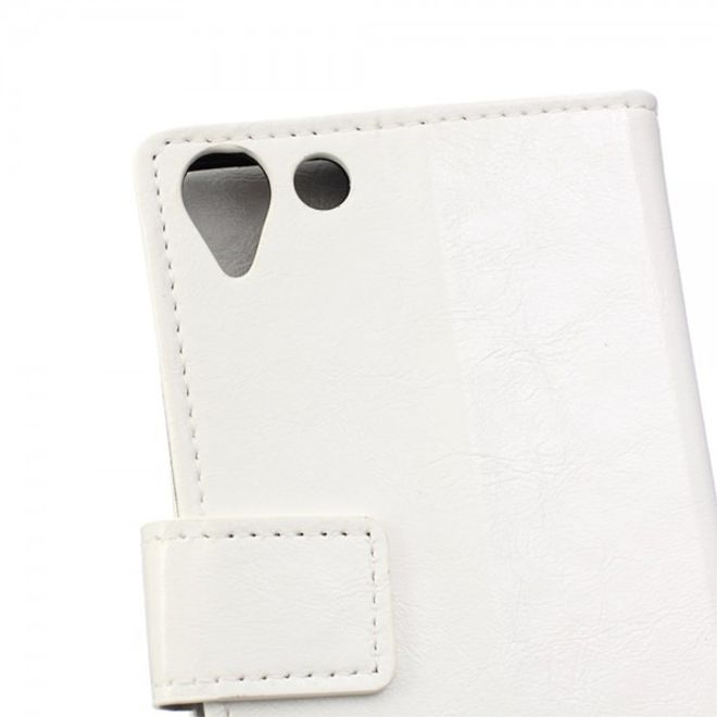 Wiko Selfy 4G Schickes Crazy Horse Leder Case Hülle mit Standfunktion - weiss