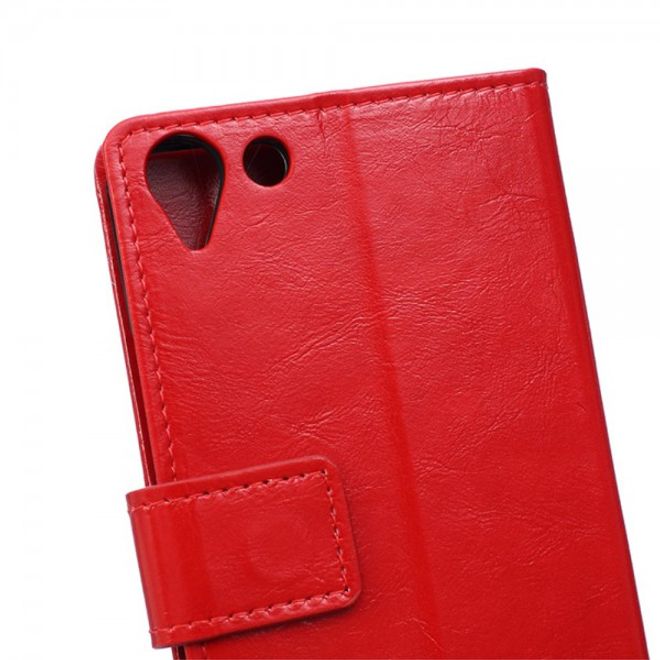 Wiko Selfy 4G Schickes Crazy Horse Leder Case Hülle mit Standfunktion - rot