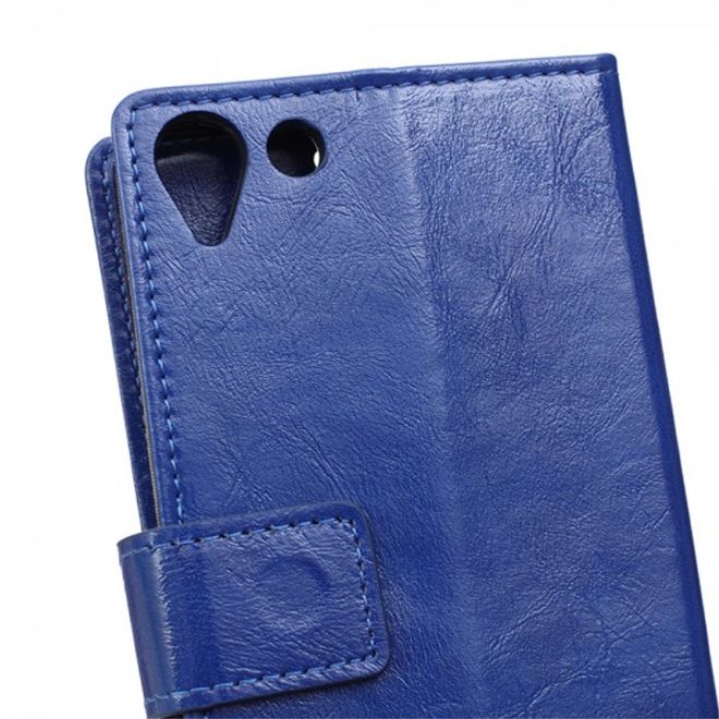 Wiko Selfy 4G Schickes Crazy Horse Leder Case Hülle mit Standfunktion - blau