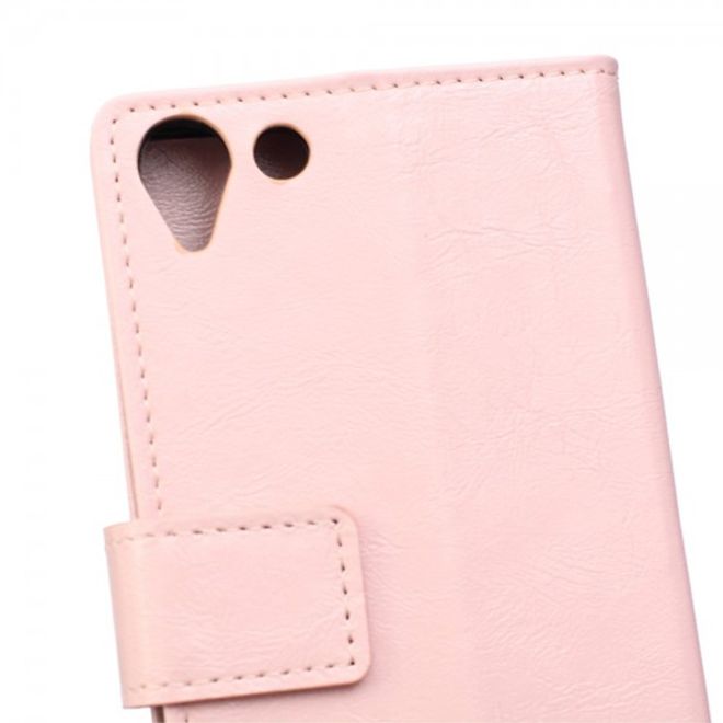 Wiko Selfy 4G Schickes Crazy Horse Leder Case Hülle mit Standfunktion - pink