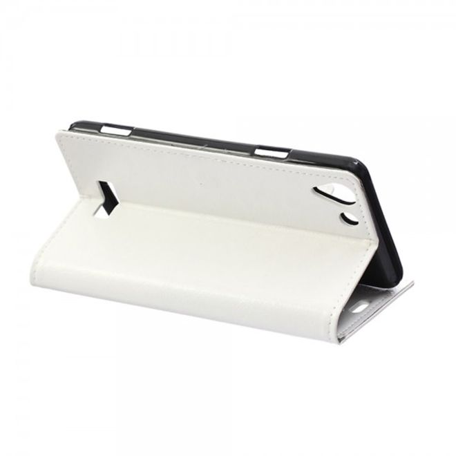 Wiko Selfy 4G Schickes Crazy Horse Leder Case Hülle mit Standfunktion - weiss