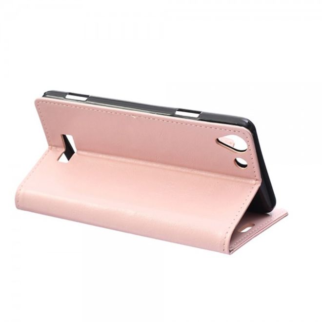 Wiko Selfy 4G Schickes Crazy Horse Leder Case Hülle mit Standfunktion - pink