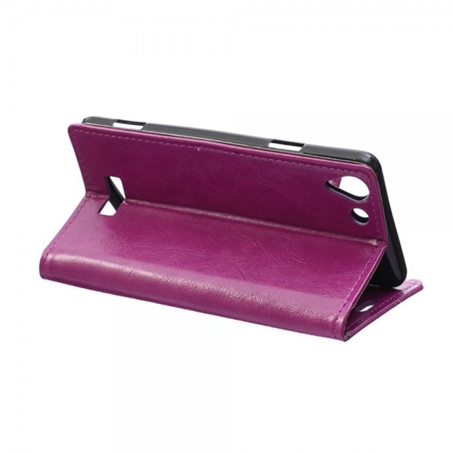 Wiko Selfy 4G Schickes Crazy Horse Leder Case Hülle mit Standfunktion - purpur
