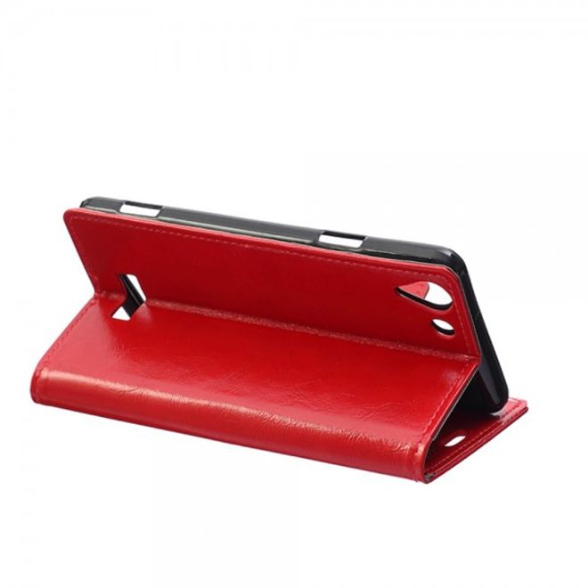 Wiko Selfy 4G Schickes Crazy Horse Leder Case Hülle mit Standfunktion - rot