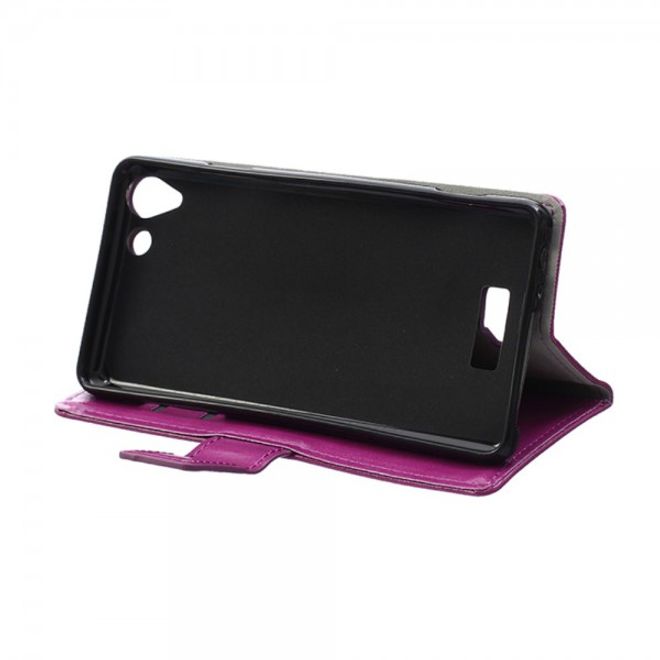 Wiko Selfy 4G Schickes Crazy Horse Leder Case Hülle mit Standfunktion - purpur