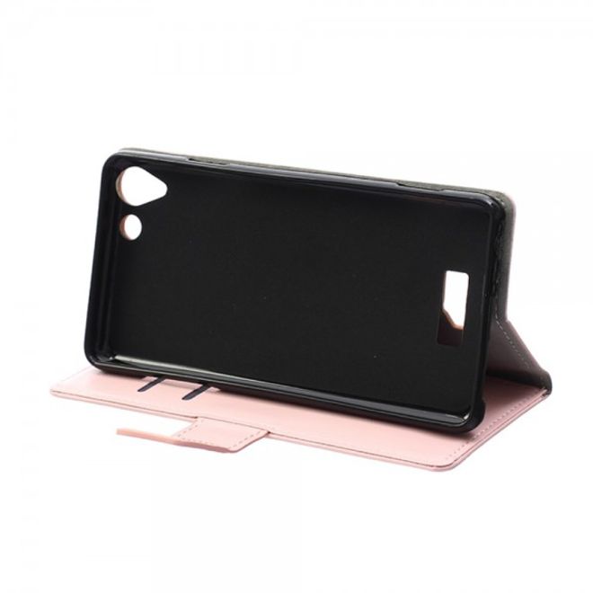 Wiko Selfy 4G Schickes Crazy Horse Leder Case Hülle mit Standfunktion - pink
