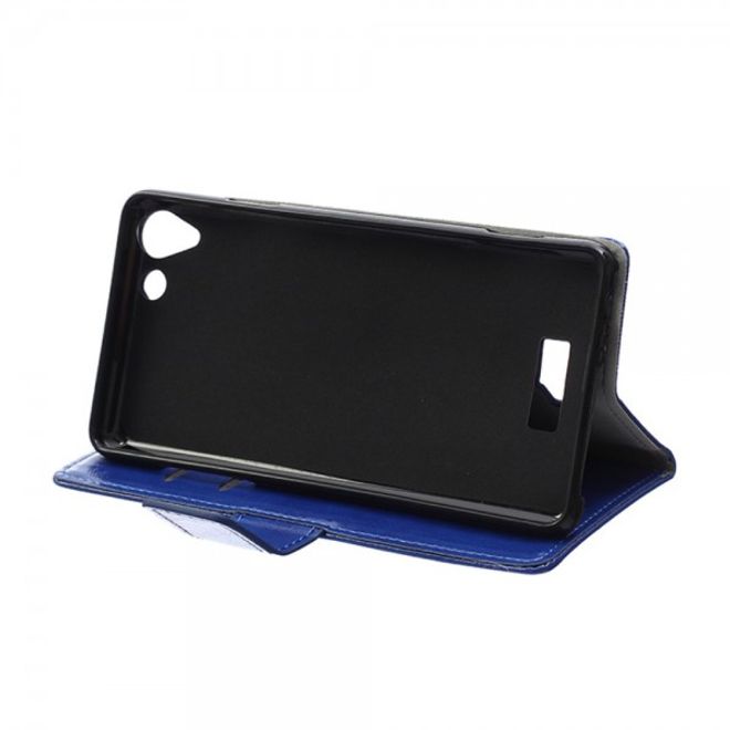 Wiko Selfy 4G Schickes Crazy Horse Leder Case Hülle mit Standfunktion - blau
