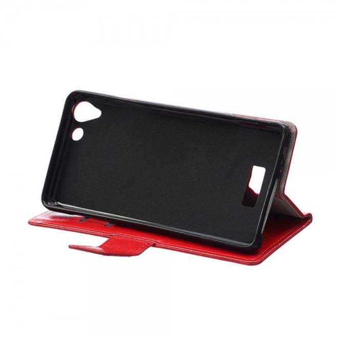 Wiko Selfy 4G Schickes Crazy Horse Leder Case Hülle mit Standfunktion - rot