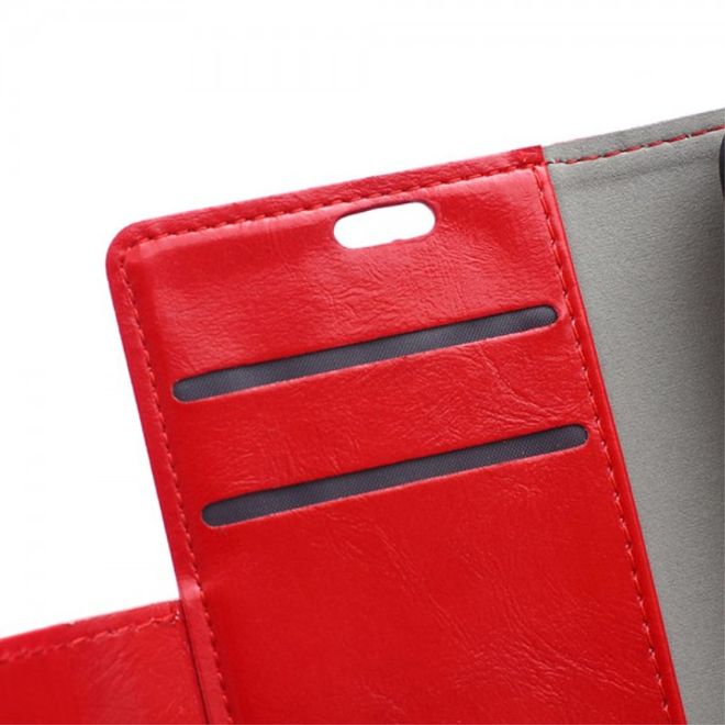 Wiko Selfy 4G Schickes Crazy Horse Leder Case Hülle mit Standfunktion - rot