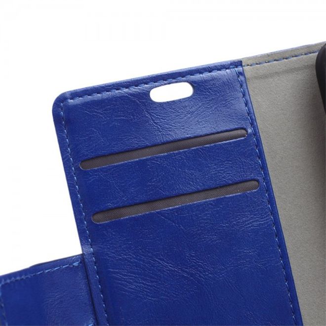 Wiko Selfy 4G Schickes Crazy Horse Leder Case Hülle mit Standfunktion - blau