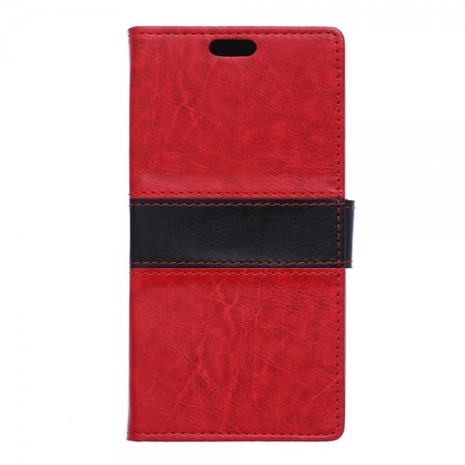 Wiko Selfy 4G Zweifarbige Crazy Horse Leder Case Hülle mit Standfunktion - rot