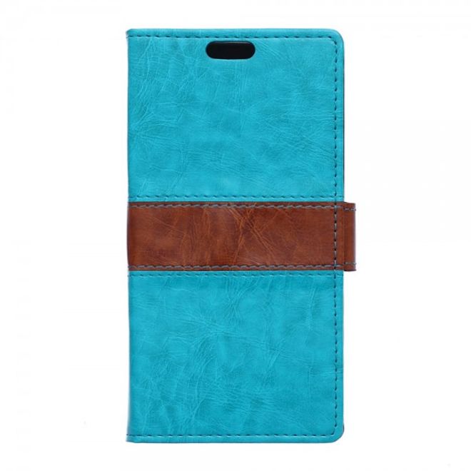 Wiko Selfy 4G Zweifarbige Crazy Horse Leder Case Hülle mit Standfunktion - blau