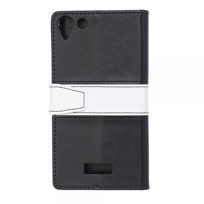 Wiko Selfy 4G Zweifarbige Crazy Horse Leder Case Hülle mit Standfunktion - schwarz