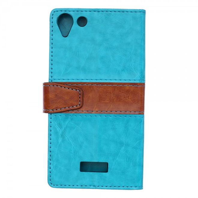 Wiko Selfy 4G Zweifarbige Crazy Horse Leder Case Hülle mit Standfunktion - blau