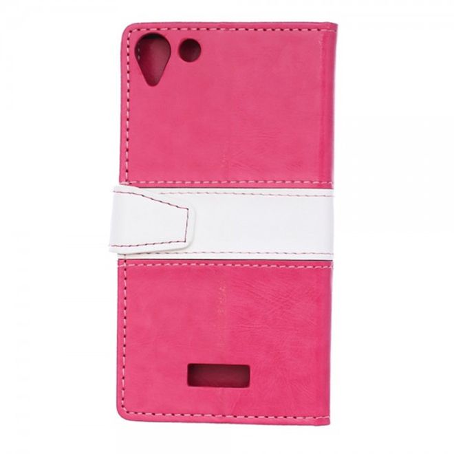 Wiko Selfy 4G Zweifarbige Crazy Horse Leder Case Hülle mit Standfunktion - rosa