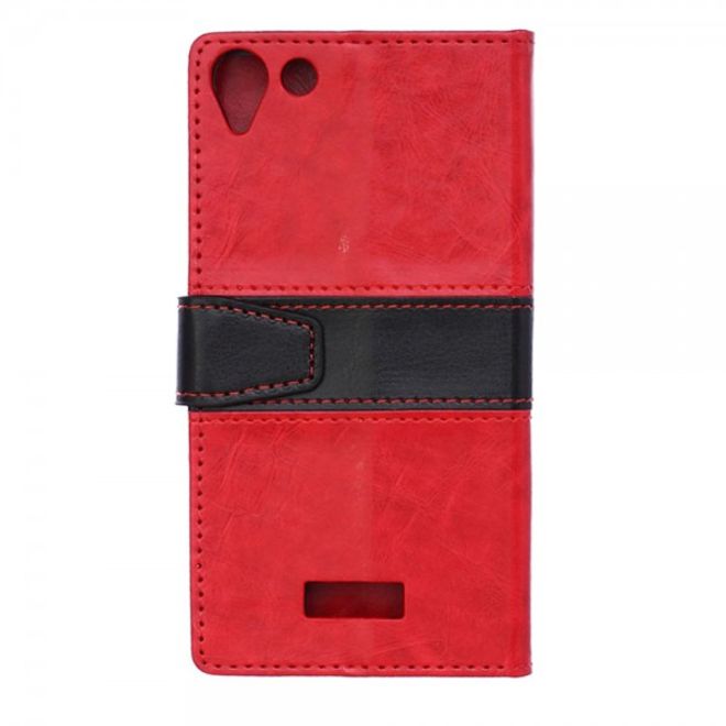 Wiko Selfy 4G Zweifarbige Crazy Horse Leder Case Hülle mit Standfunktion - rot