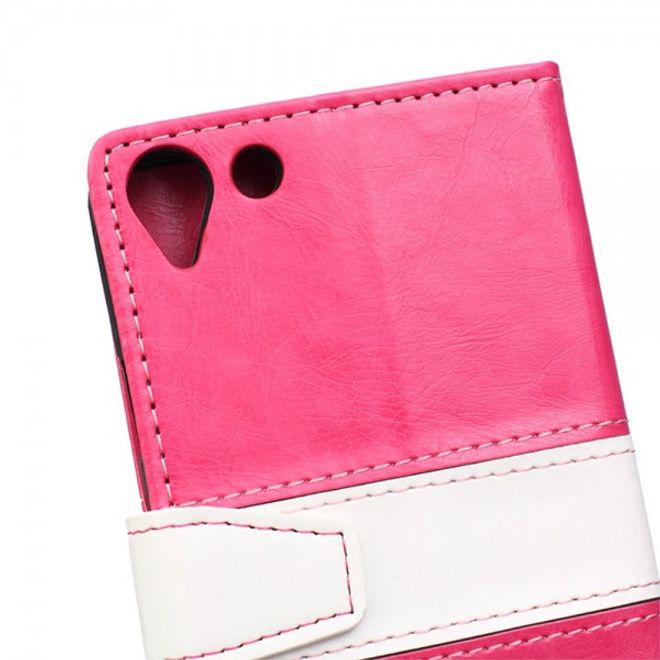 Wiko Selfy 4G Zweifarbige Crazy Horse Leder Case Hülle mit Standfunktion - rosa