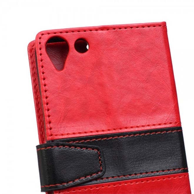 Wiko Selfy 4G Zweifarbige Crazy Horse Leder Case Hülle mit Standfunktion - rot