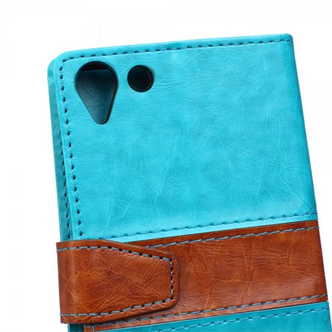 Wiko Selfy 4G Zweifarbige Crazy Horse Leder Case Hülle mit Standfunktion - blau
