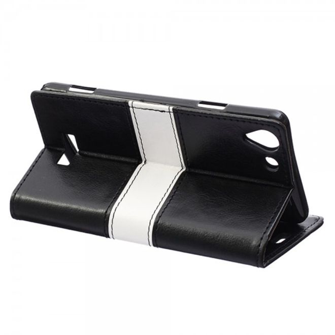 Wiko Selfy 4G Zweifarbige Crazy Horse Leder Case Hülle mit Standfunktion - schwarz