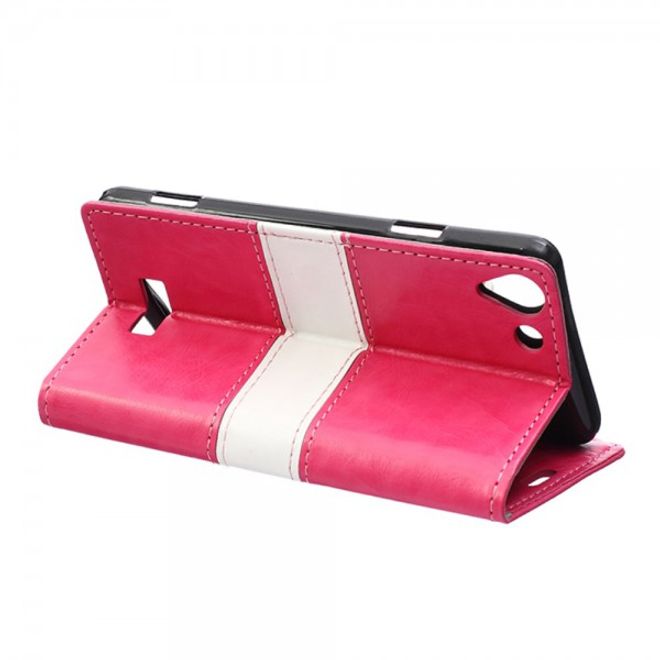 Wiko Selfy 4G Zweifarbige Crazy Horse Leder Case Hülle mit Standfunktion - rosa