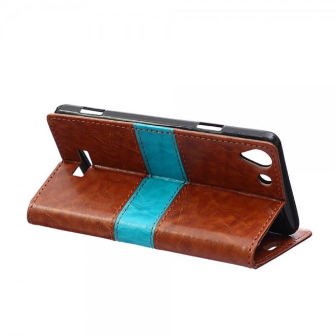 Wiko Selfy 4G Zweifarbige Crazy Horse Leder Case Hülle mit Standfunktion - braun