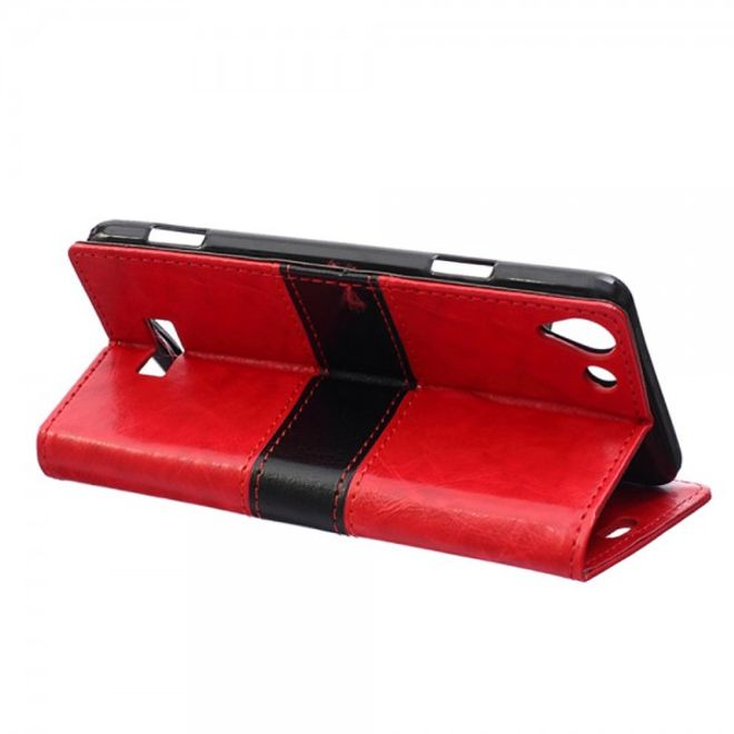 Wiko Selfy 4G Zweifarbige Crazy Horse Leder Case Hülle mit Standfunktion - rot