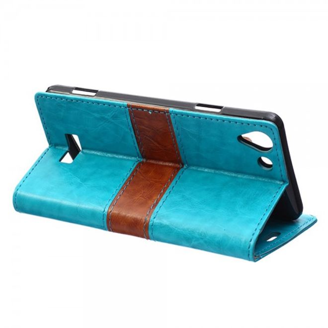 Wiko Selfy 4G Zweifarbige Crazy Horse Leder Case Hülle mit Standfunktion - blau
