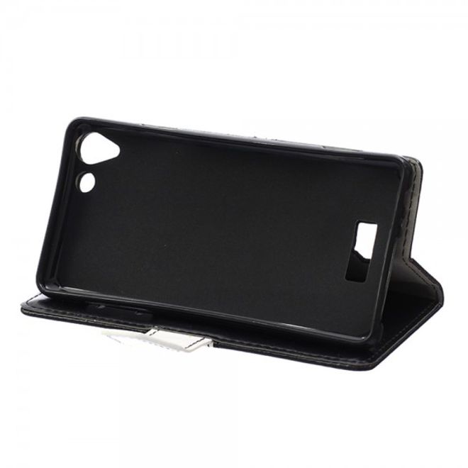 Wiko Selfy 4G Zweifarbige Crazy Horse Leder Case Hülle mit Standfunktion - schwarz