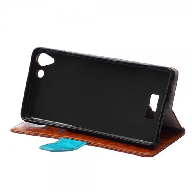 Wiko Selfy 4G Zweifarbige Crazy Horse Leder Case Hülle mit Standfunktion - braun