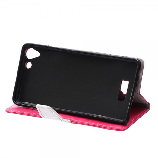 Wiko Selfy 4G Zweifarbige Crazy Horse Leder Case Hülle mit Standfunktion - rosa