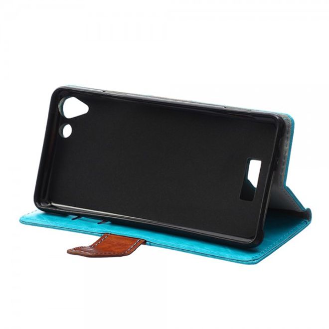 Wiko Selfy 4G Zweifarbige Crazy Horse Leder Case Hülle mit Standfunktion - blau